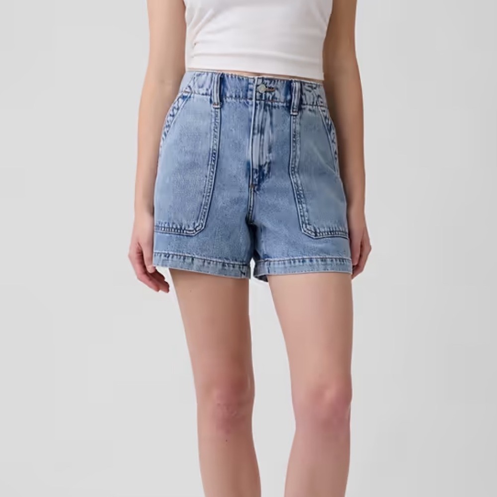 GAP Denim Light Wash High Rise Utility Shorts Elastic Waist Blue Womens Large